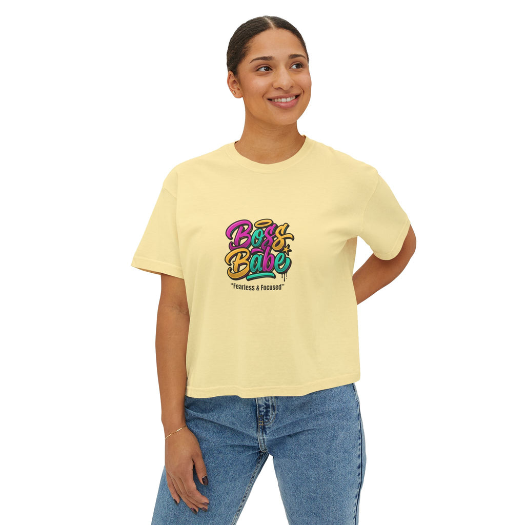 Boss Babe Boxy Tee — "Fearless & Focused" Graphic Cropped T‑Shirt