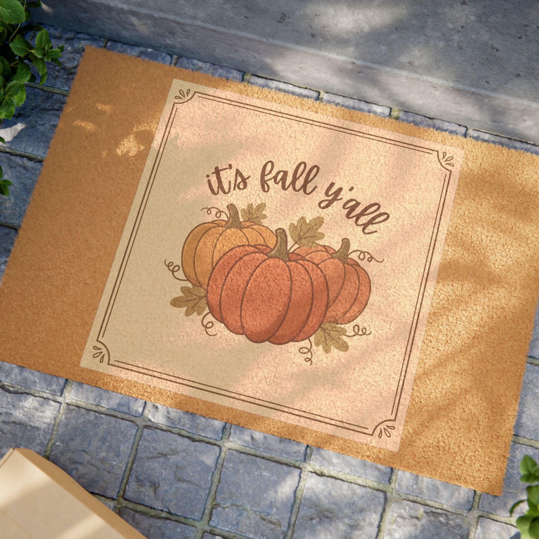 Fall Y'all Doormat — Rustic Pumpkin Autumn Welcome Mat
