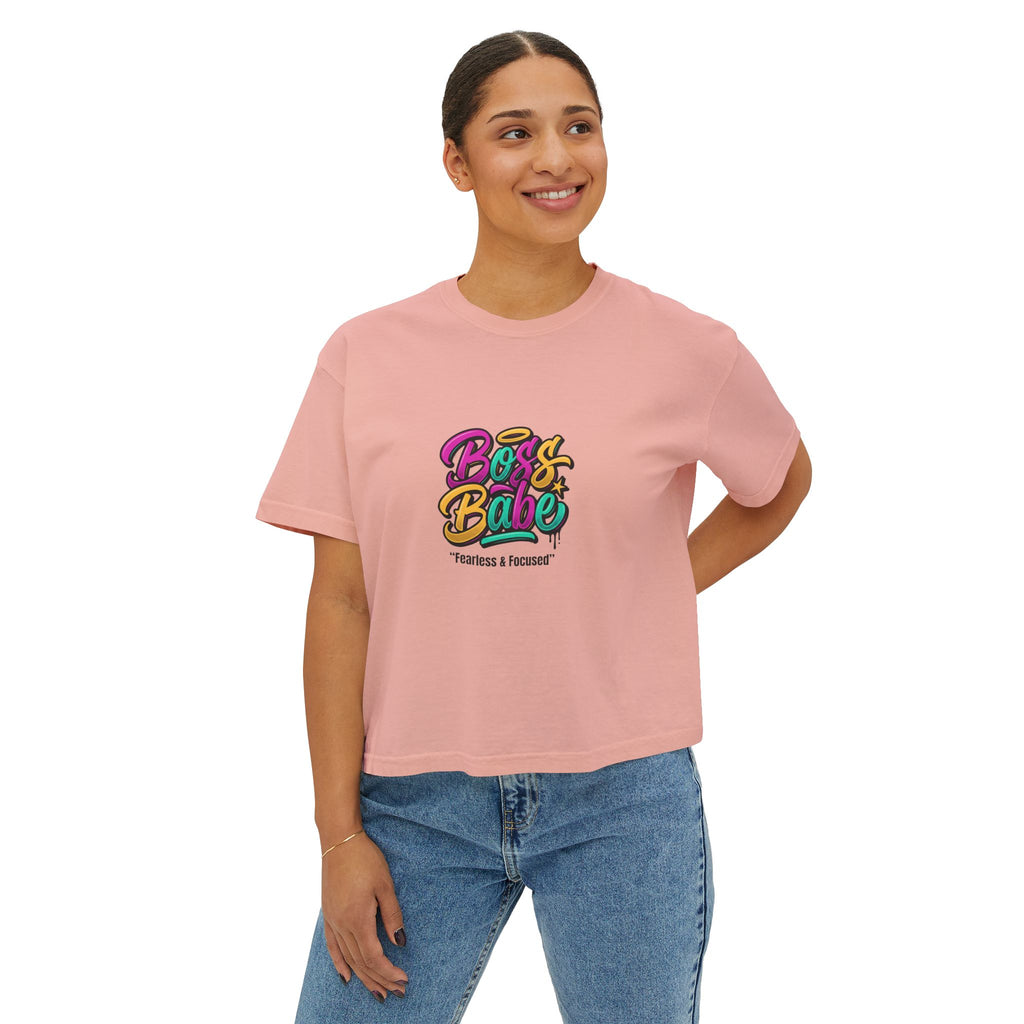 Boss Babe Boxy Tee — "Fearless & Focused" Graphic Cropped T‑Shirt