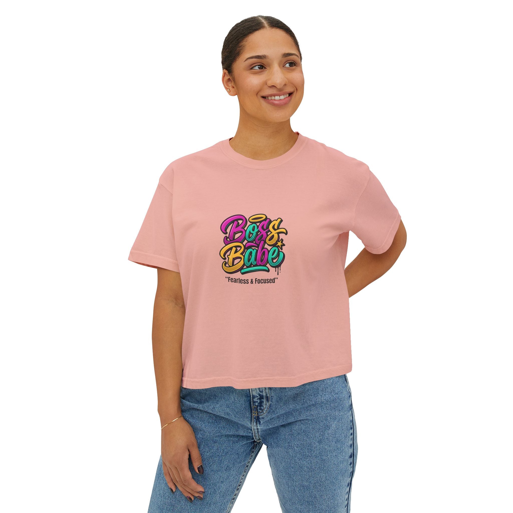 Boss Babe Boxy Tee — "Fearless & Focused" Graphic Cropped T‑Shirt