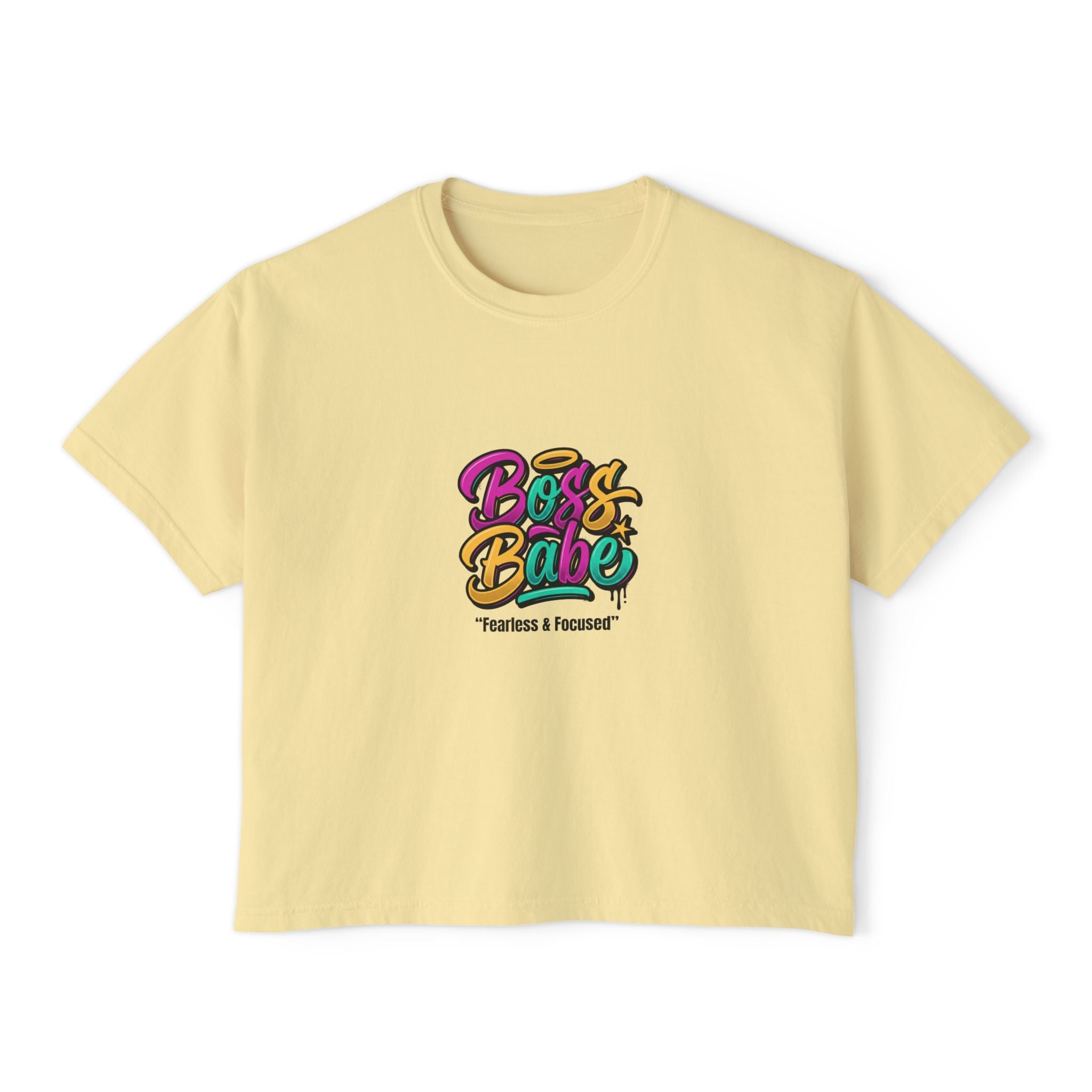 Boss Babe Boxy Tee — "Fearless & Focused" Graphic Cropped T‑Shirt