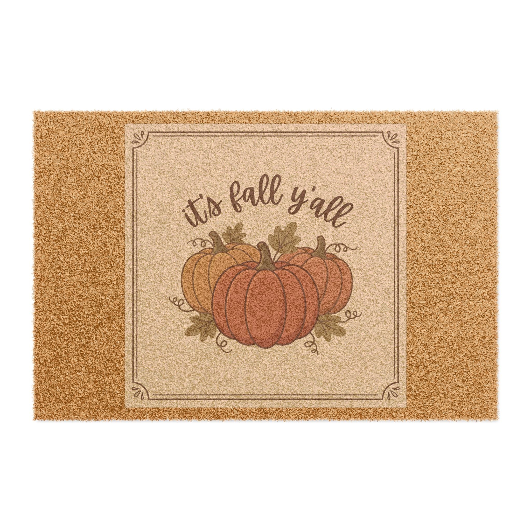Fall Y'all Doormat — Rustic Pumpkin Autumn Welcome Mat
