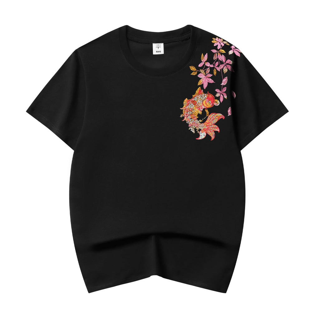 ET522 Gold Coin Koi Embroidered Tee