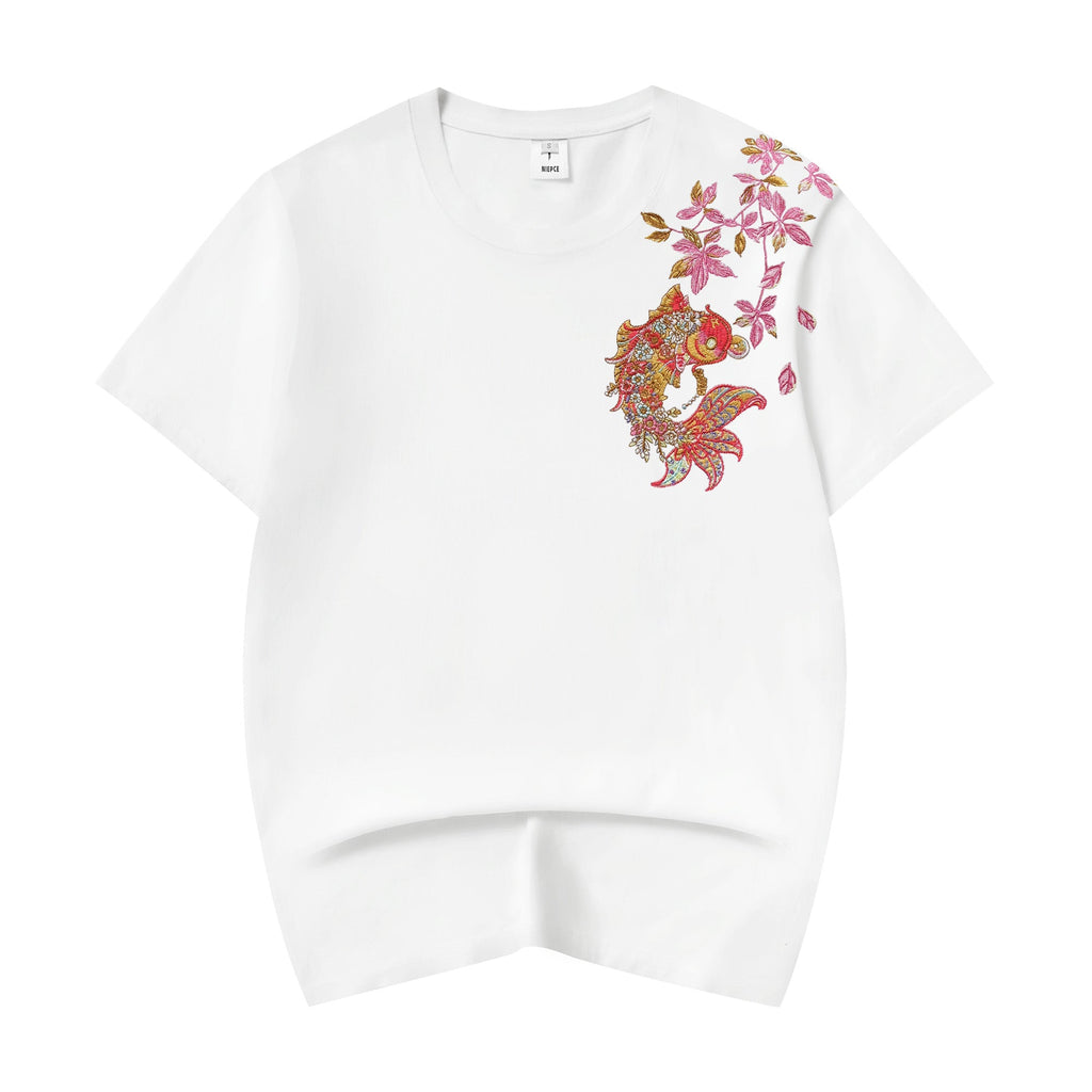ET522 Gold Coin Koi Embroidered Tee