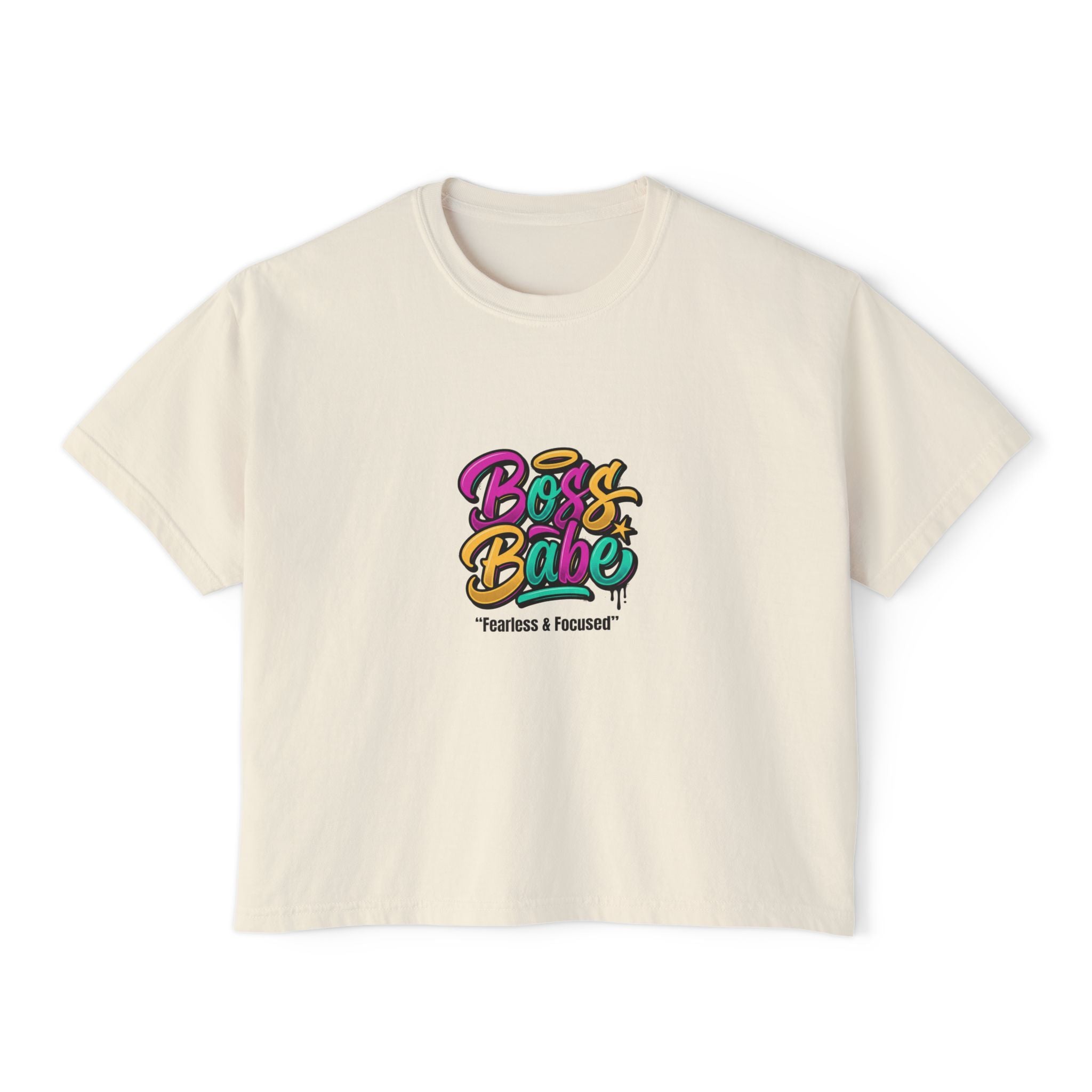 Boss Babe Boxy Tee — "Fearless & Focused" Graphic Cropped T‑Shirt