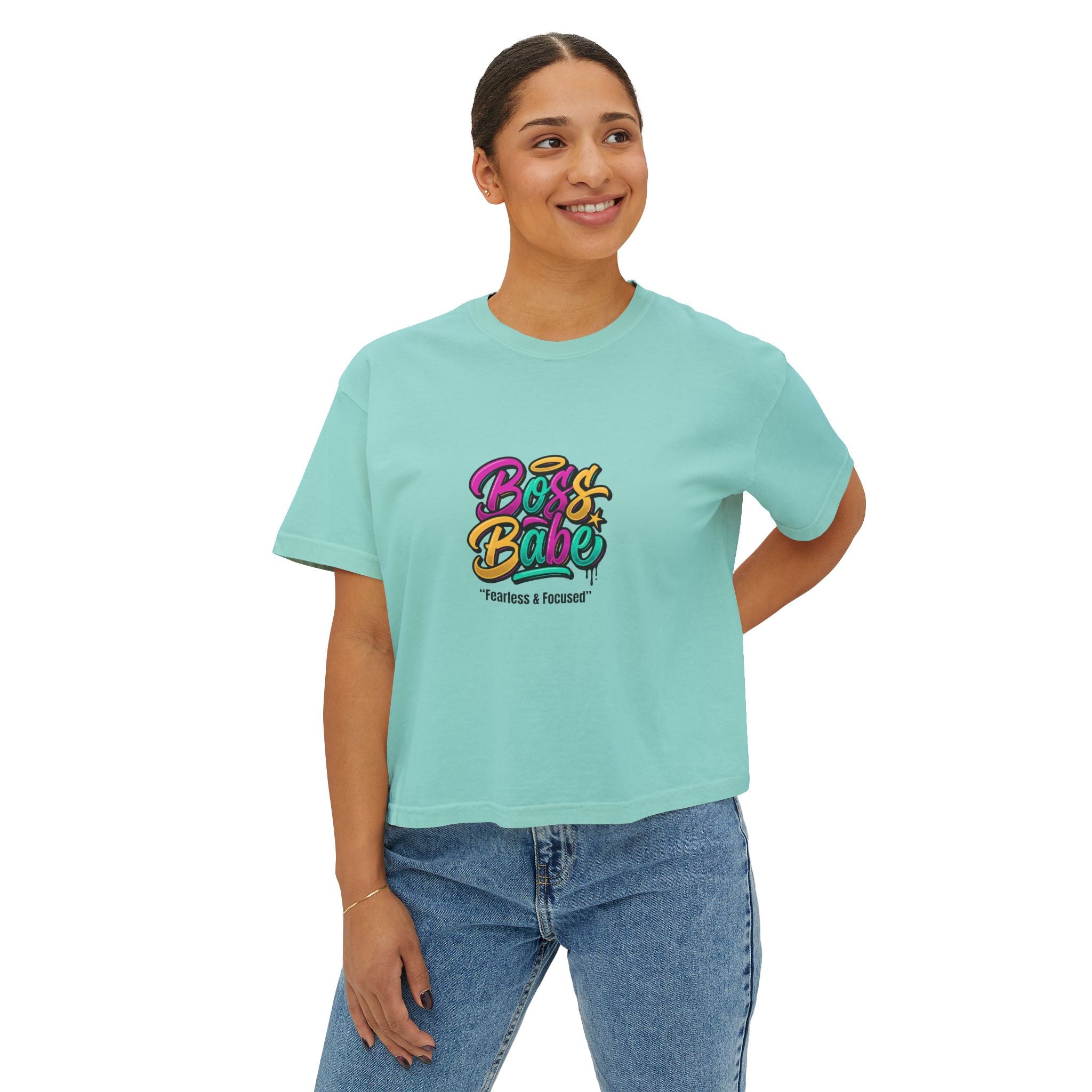 Boss Babe Boxy Tee — "Fearless & Focused" Graphic Cropped T‑Shirt
