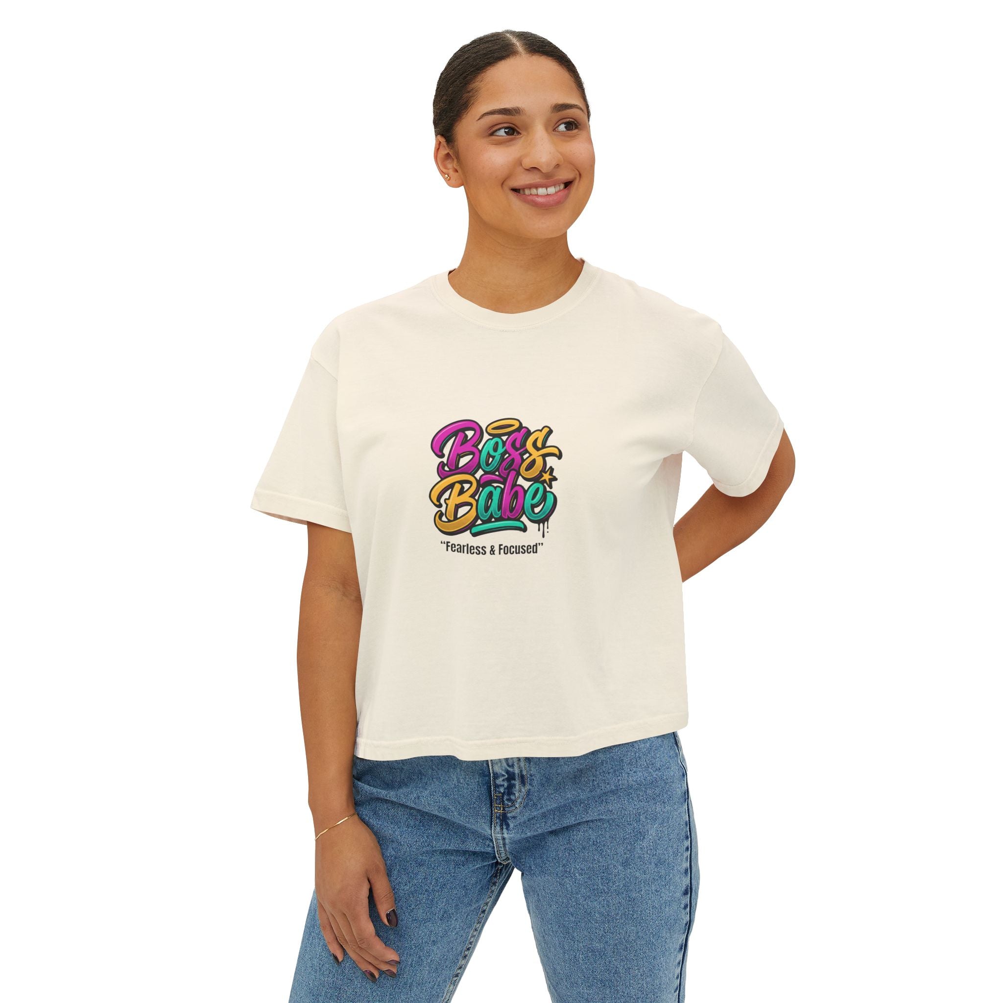 Boss Babe Boxy Tee — "Fearless & Focused" Graphic Cropped T‑Shirt