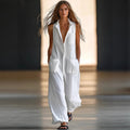 Women's Casual Loose Sleeveless Wide-Leg Cargo Jumpsuit