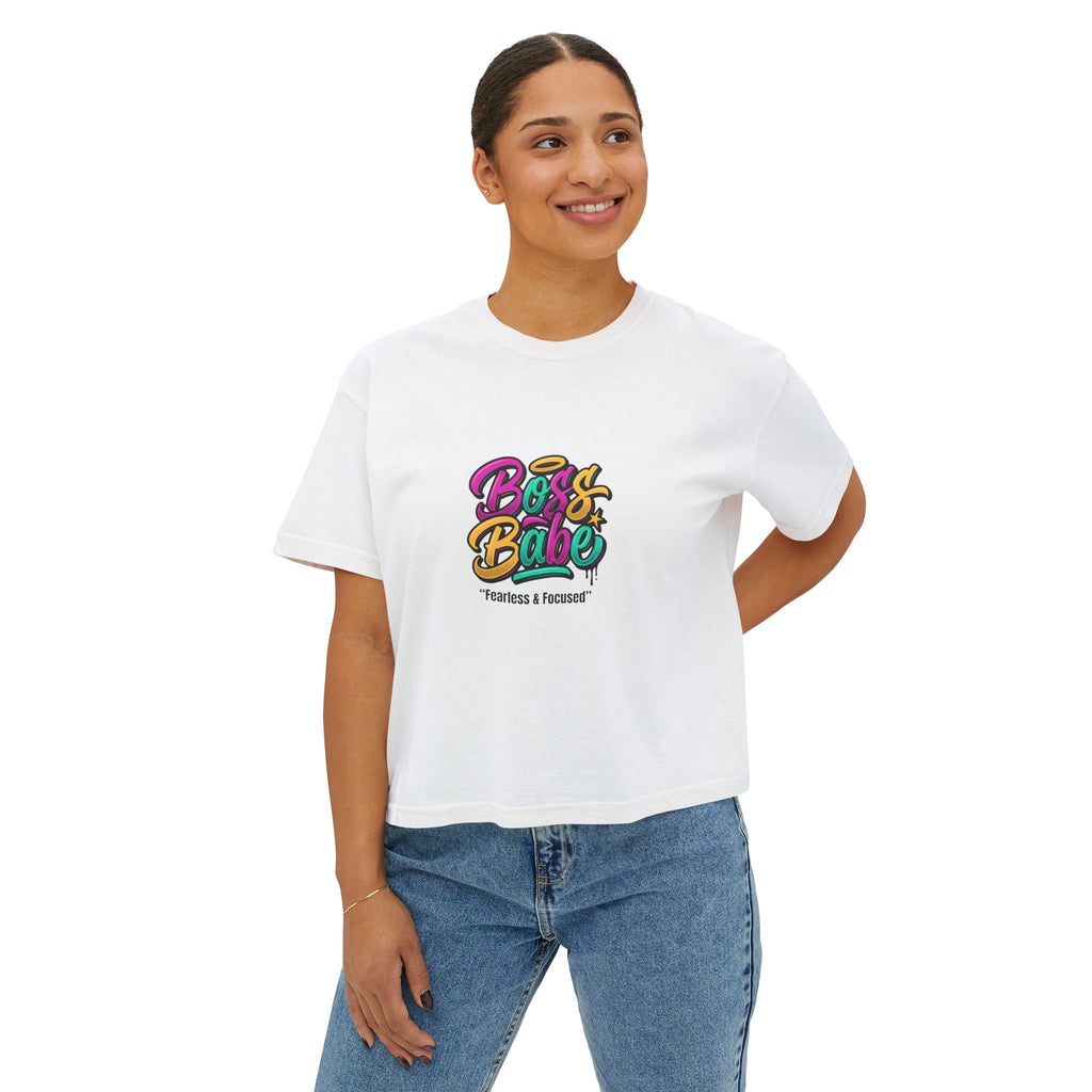 Boss Babe Boxy Tee — "Fearless & Focused" Graphic Cropped T‑Shirt