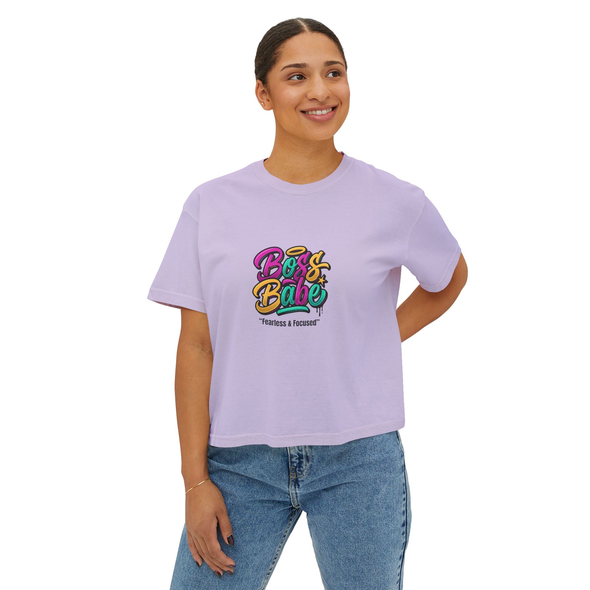 Boss Babe Boxy Tee — "Fearless & Focused" Graphic Cropped T‑Shirt