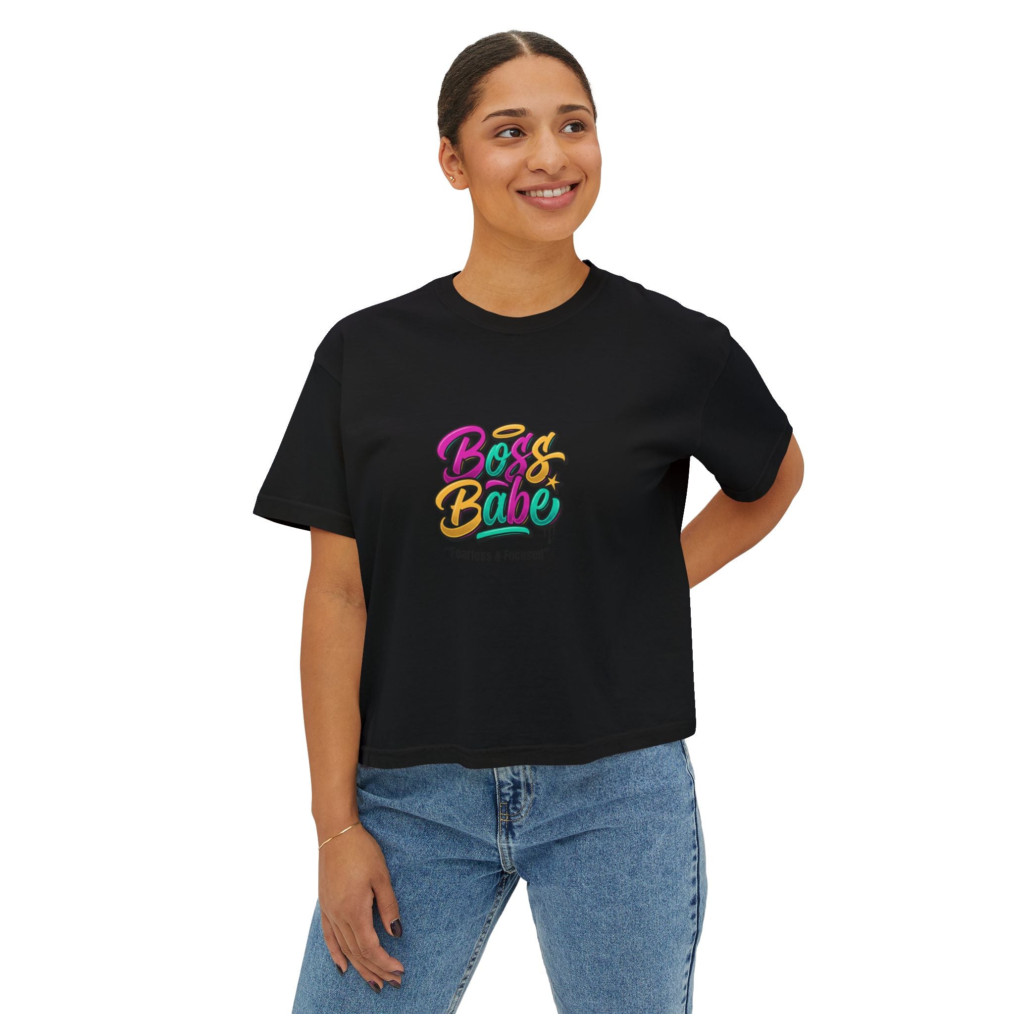 Boss Babe Boxy Tee — "Fearless & Focused" Graphic Cropped T‑Shirt