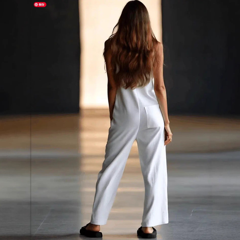 Women's Casual Loose Sleeveless Wide-Leg Cargo Jumpsuit