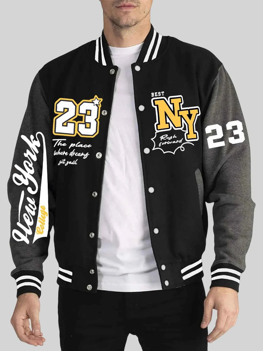 New York Art Letter 23 Print Man Veste Sport Loose Clothing Autumn Winter Baseball Jersey Warm Trendy Jacket Fashion Street Top